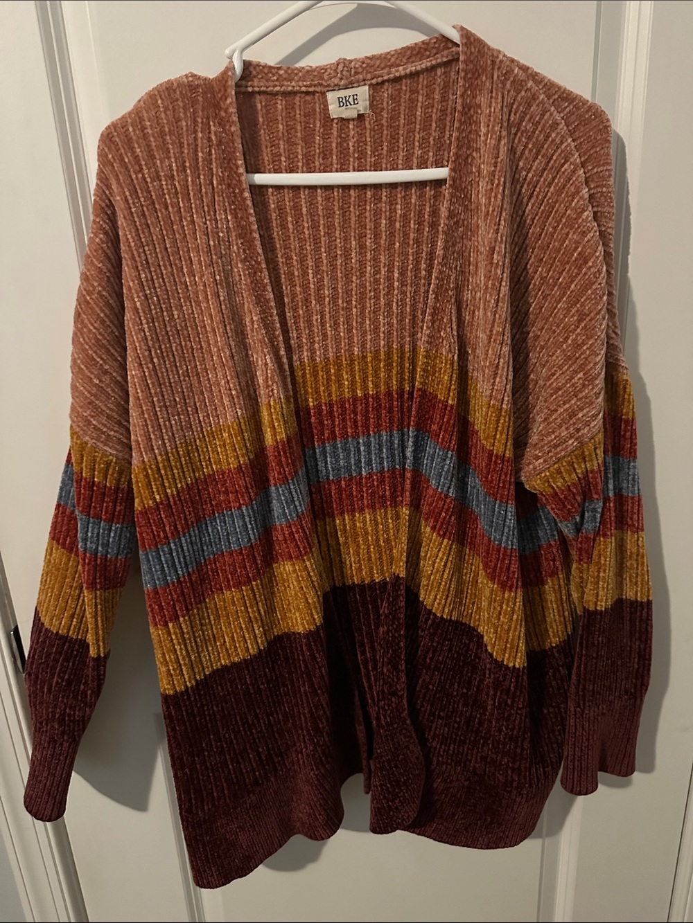 BKE Rust Multicolor Striped Chenille Cardigan
